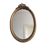 Large Baroque Mirror • Oval Arch • Carved Wood • Resin • 1950
