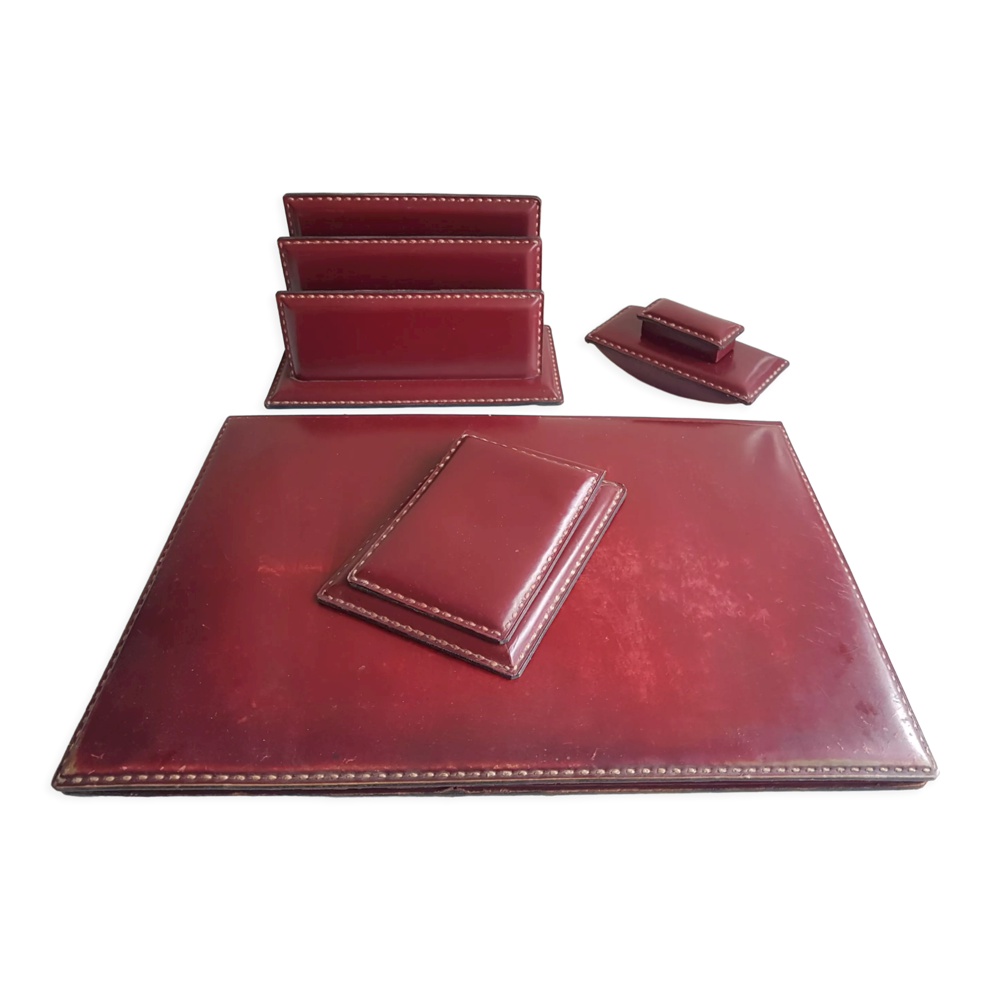 Parure bureau cuir vintage