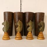 Deluxe Antique Game Little Horses 4 cups 4 dice made of bone and 16 horses