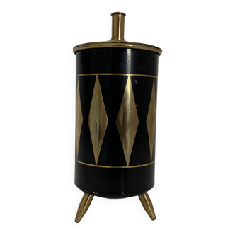 Porte-cigarettes vintage 1960 tripode noir doré boîte losange - 16 x 7 cm