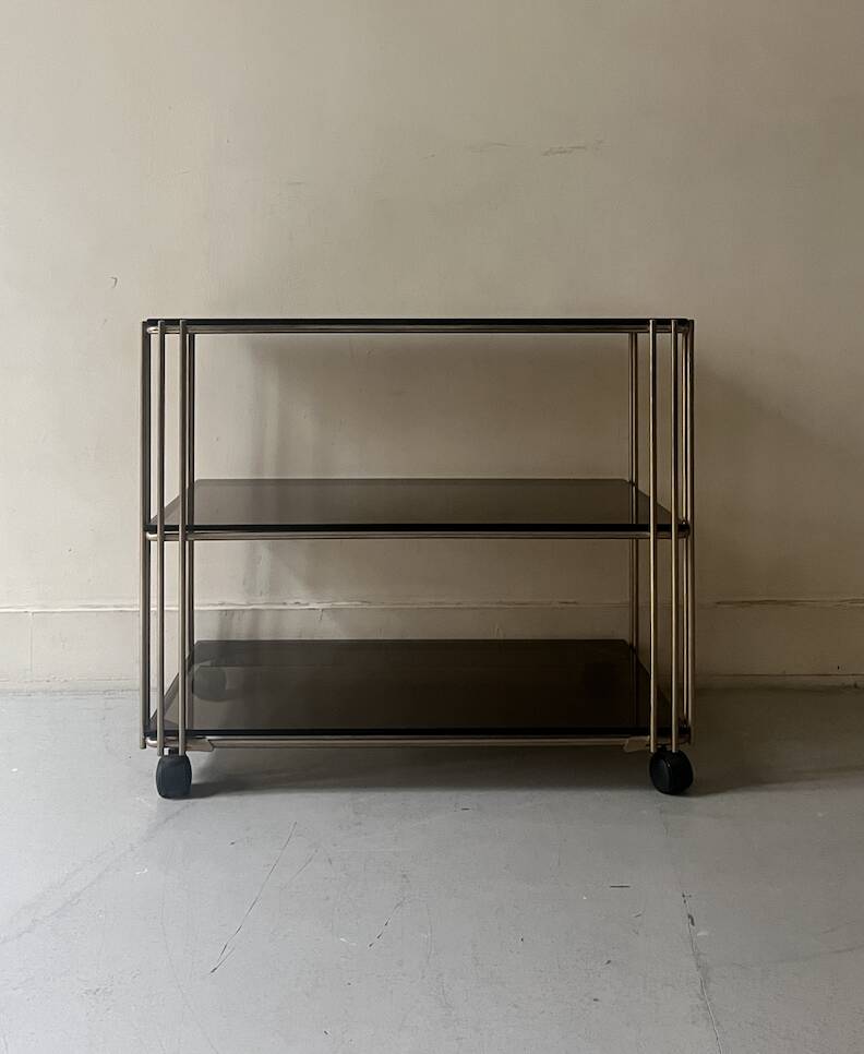 Hi-fi or TV cabinet in wired metal & smoked glass in the Sauze style, 1970