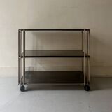 Hi-fi or TV cabinet in wired metal & smoked glass in the Sauze style, 1970