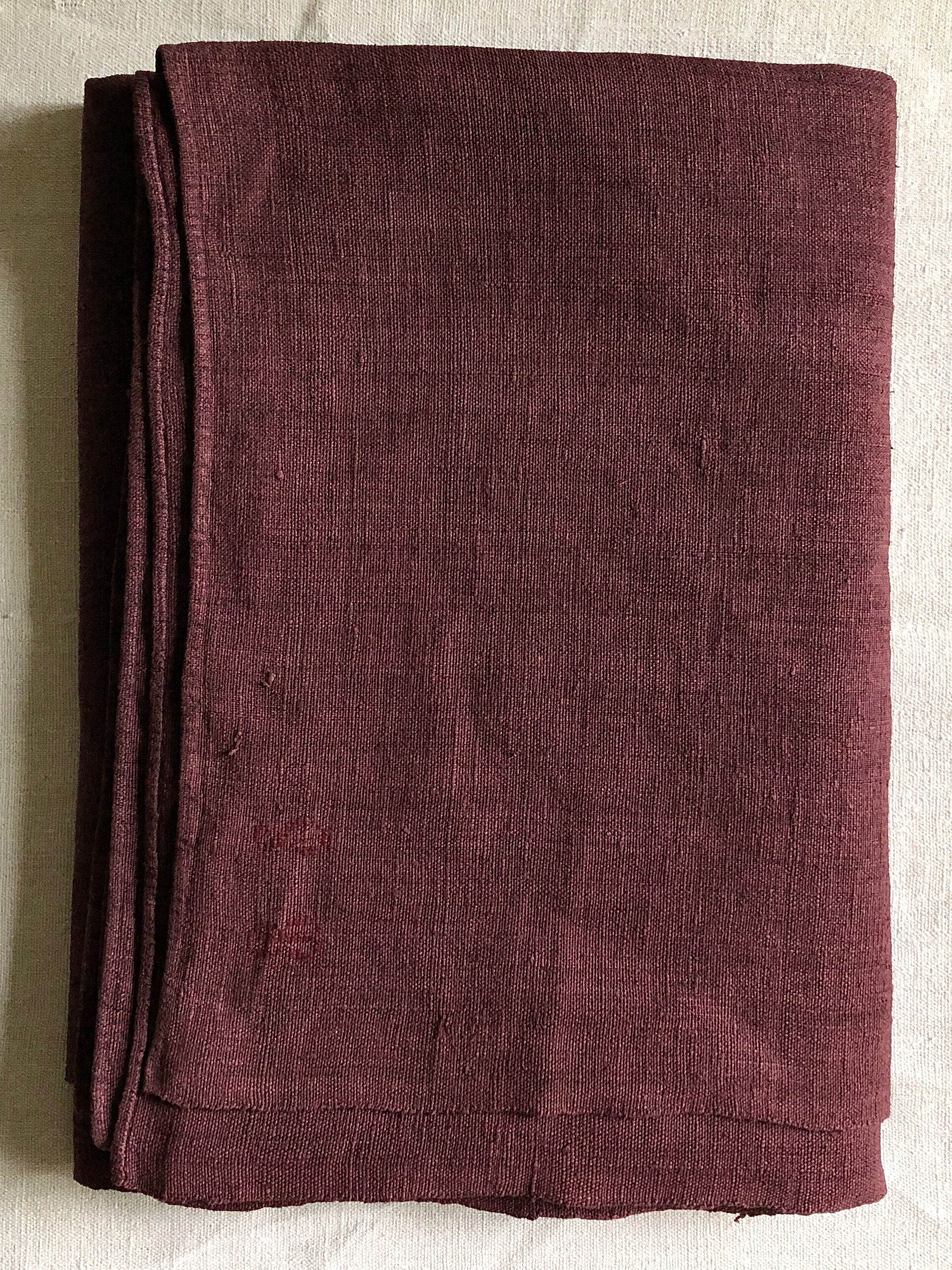 Old harvest tablecloth in pure hemp tinted with eggplant