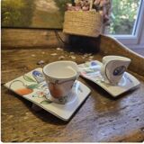 Paire de tasses et sous tasses Villeroy et Boch, nouvelle vague jungle