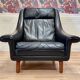 Fauteuil design scandinave Aage Christiansen cuir noir 1950.
