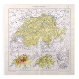 Vintage color map of Switzerland 43x43cm from 1950