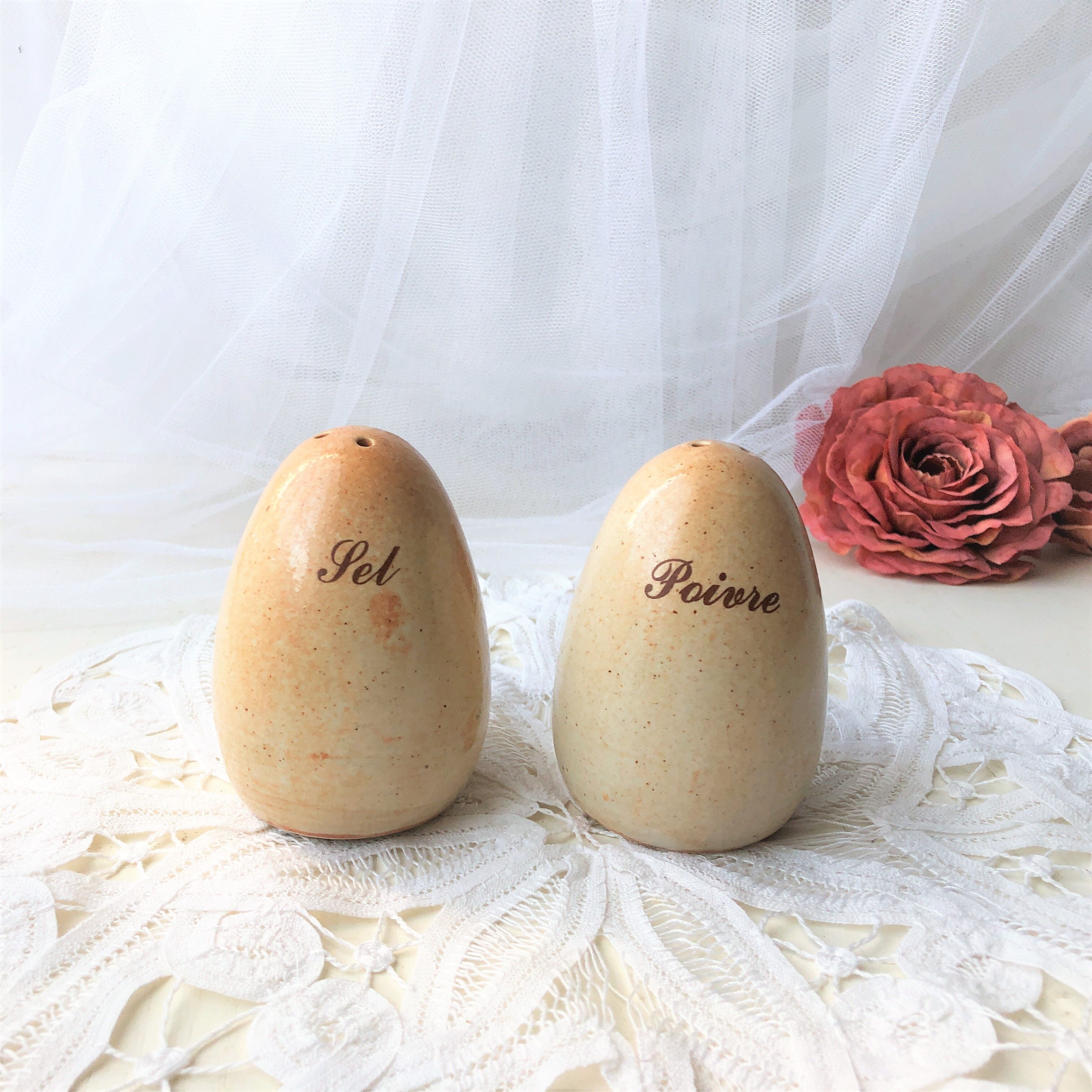 Salt shaker pepper glazed stoneware egg shape
