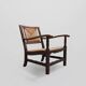 Mid-century rustic wooden armchairs with woven seat and back