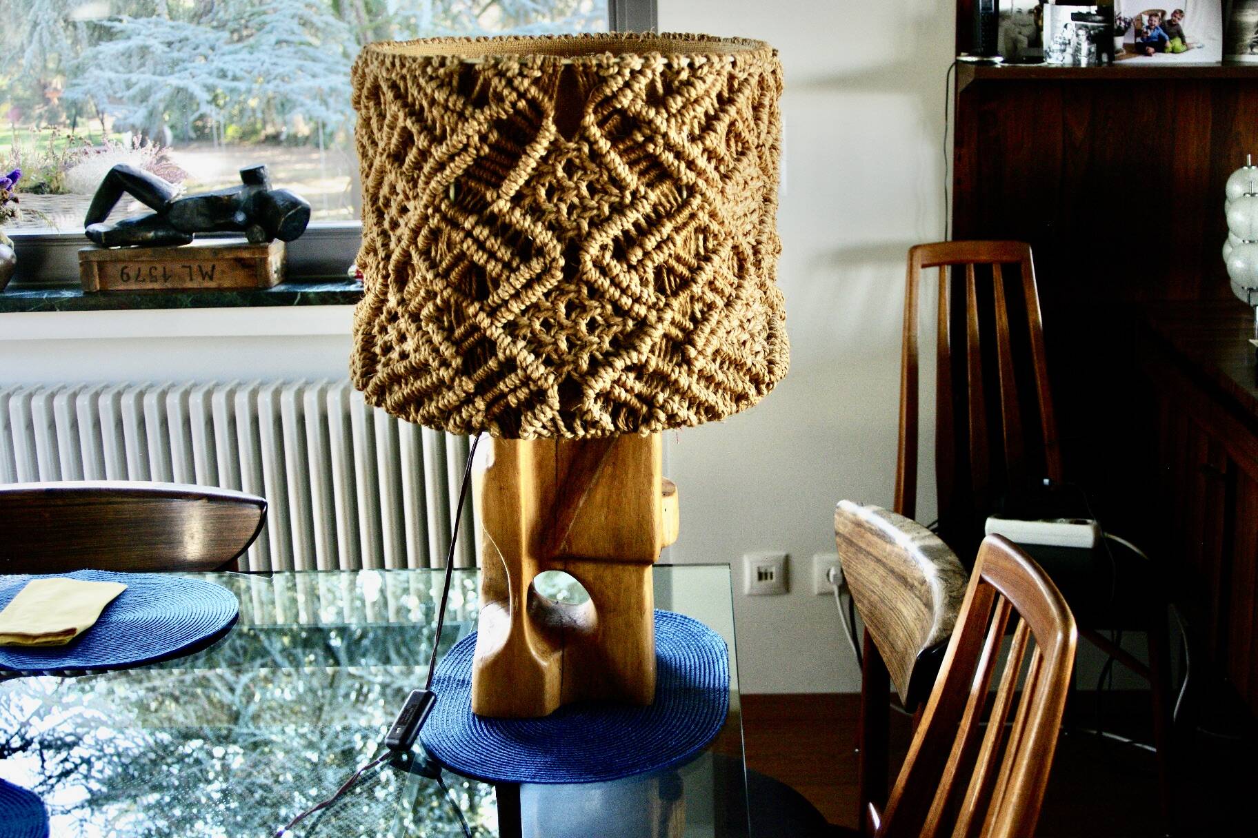 Brutalist lamp and rope 1960