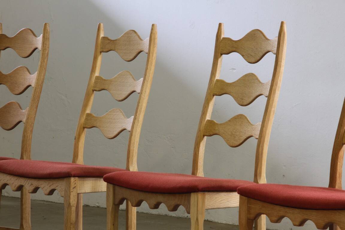 Vintage 1960s Danish Brutalist Ladderback Light Oak Chairs style of Kjærnulf