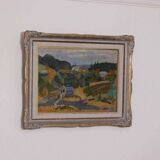 Original mid-century Swedish oil on panel – “Landscape with House” – vintage & framed – 42 × 52 cm (16.5" × 20.5")