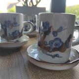 Set of 6 French stoneware coffee cups and 6 saucers