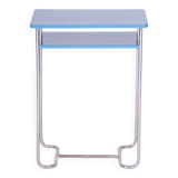 Table d'appoint bleue restaurée, par Mücke-Melder, acier chromé, tchèque, années 1930