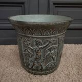 Pair of planters from the 60s with antique decor, green background