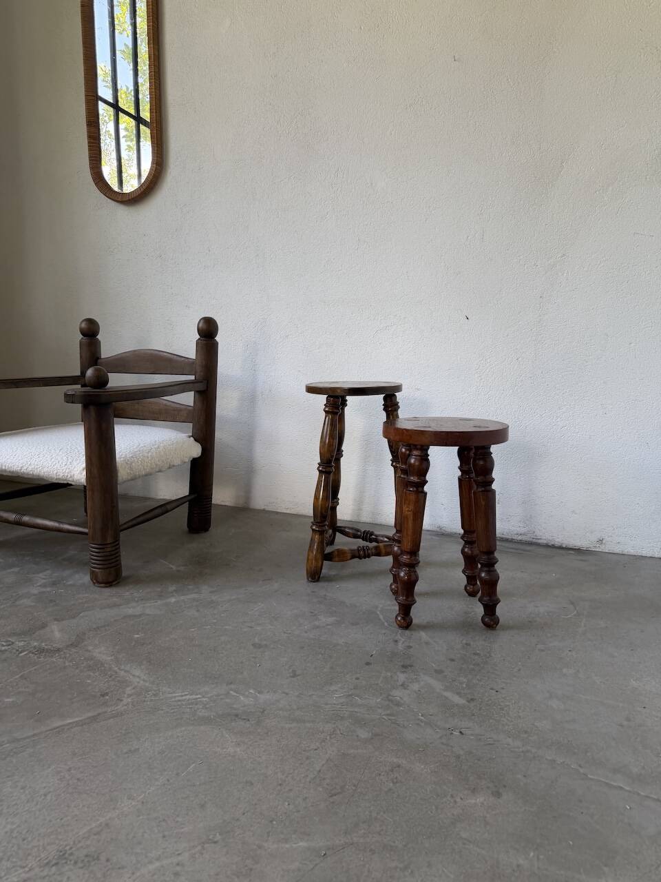 Pair of antique stools with turned legs.