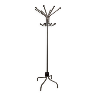 Parrot coat rack 16 hooks industrial in chromed metal and base + black balls 1960