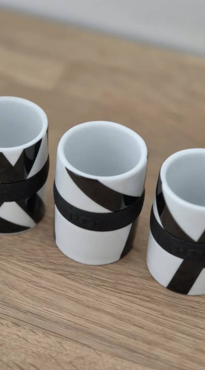 Set of 4 Mondrian design mugs