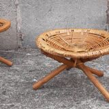 Low wicker and rattan stools, 1970s. (Set of 3)