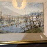 Lithograph Marsh Landscape Signed F Cavel