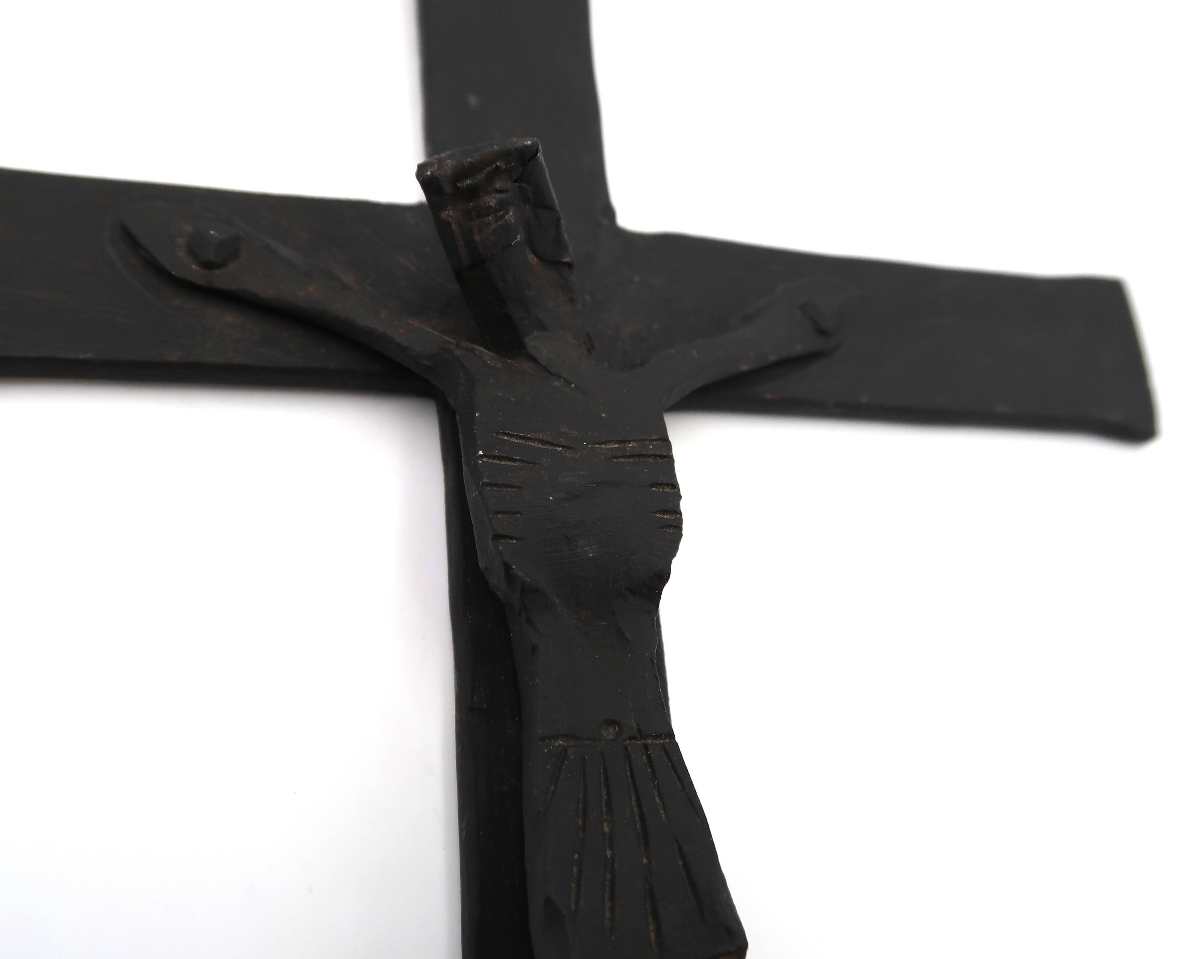 Wrought iron wall crucifix in the style of Jean Touret Marolles, 1950s