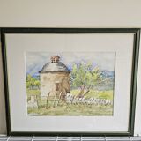 Watercolor of the dovecote of Camboulan Aveyron signed Annick Mesnil