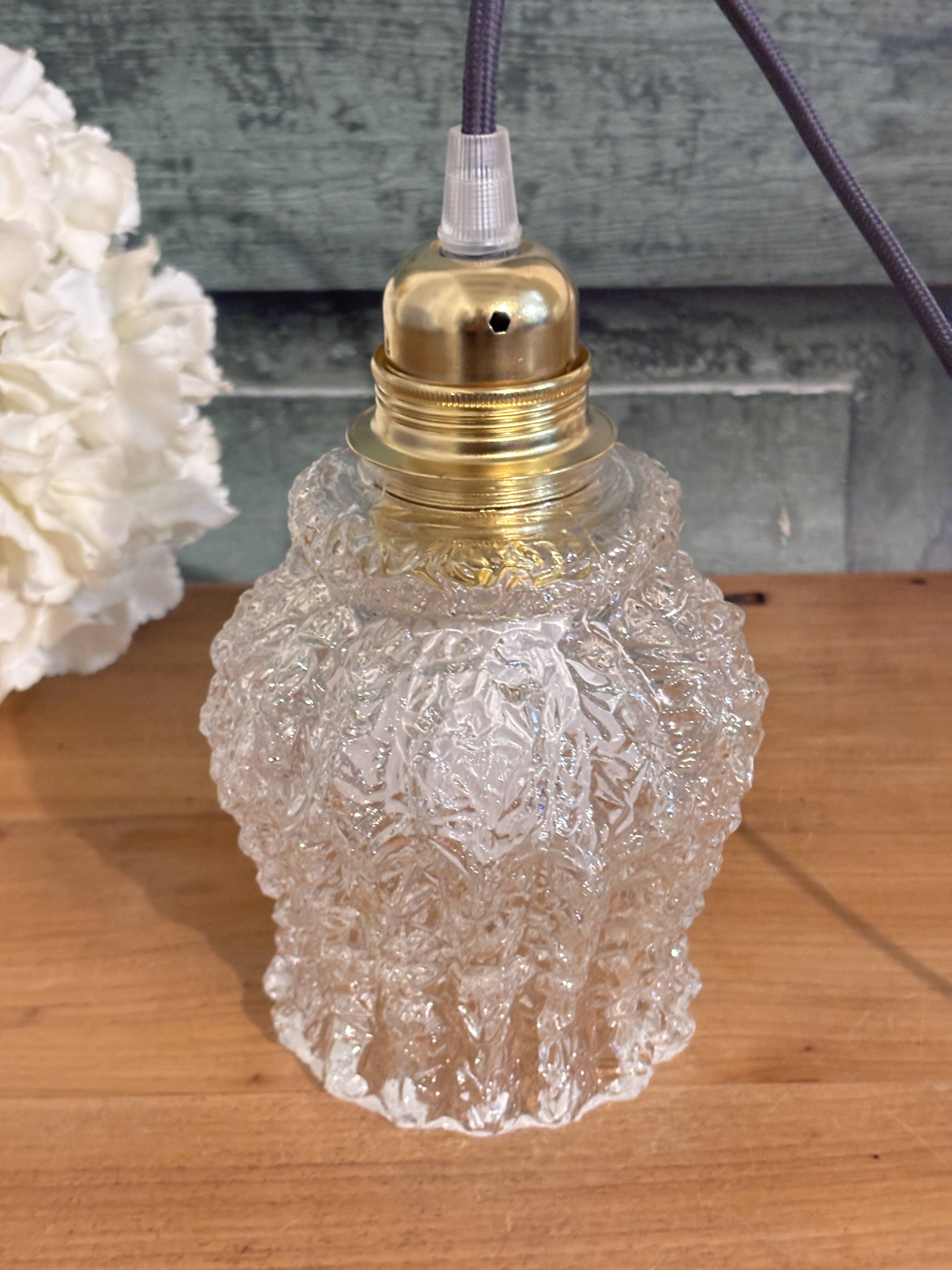 Lampe à poser art déco en globe ancien, lampe vintage artisanale