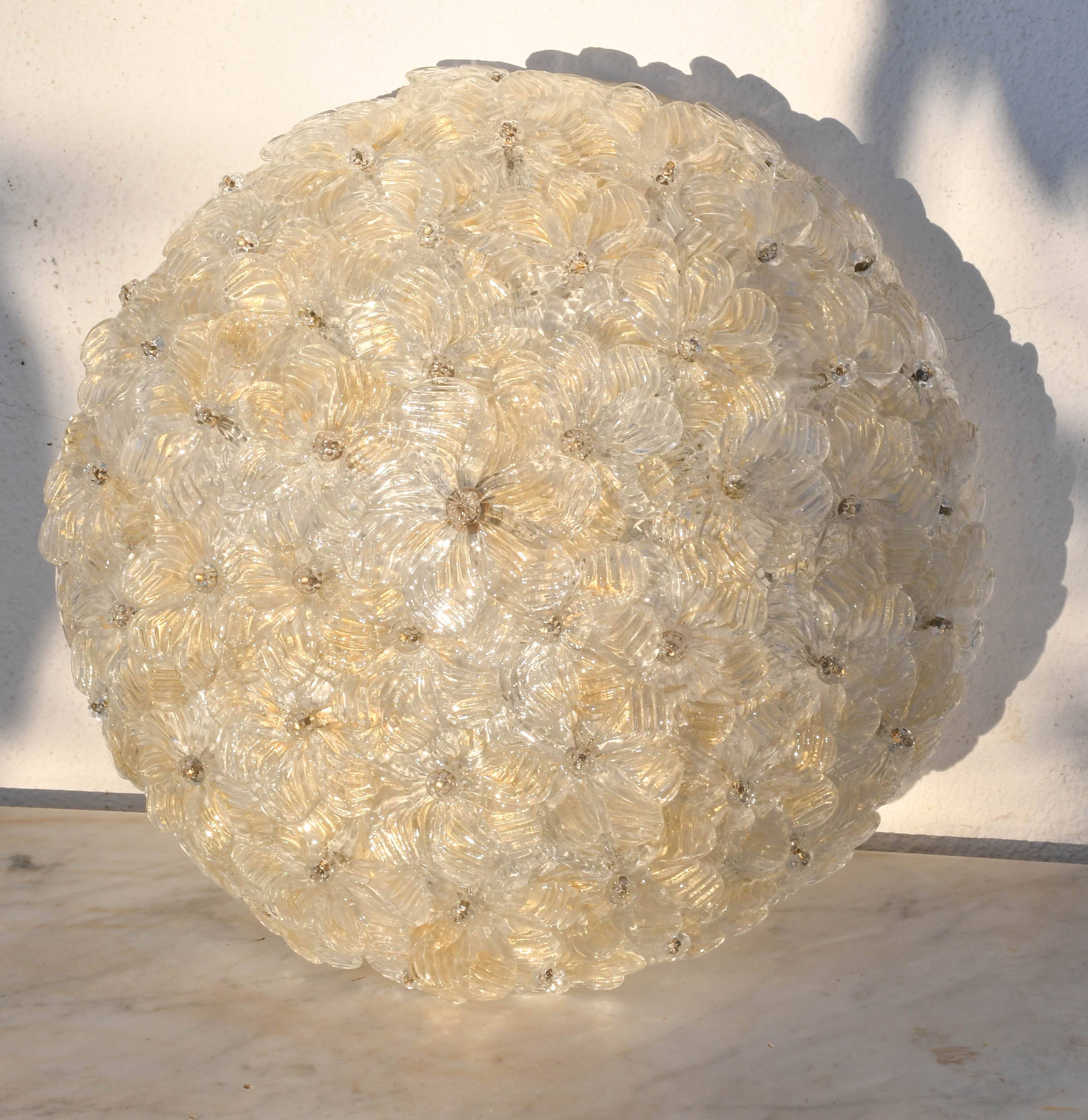 Murano Gold Ceiling Light Flower by Seguso for Venini, Italy, 1960s