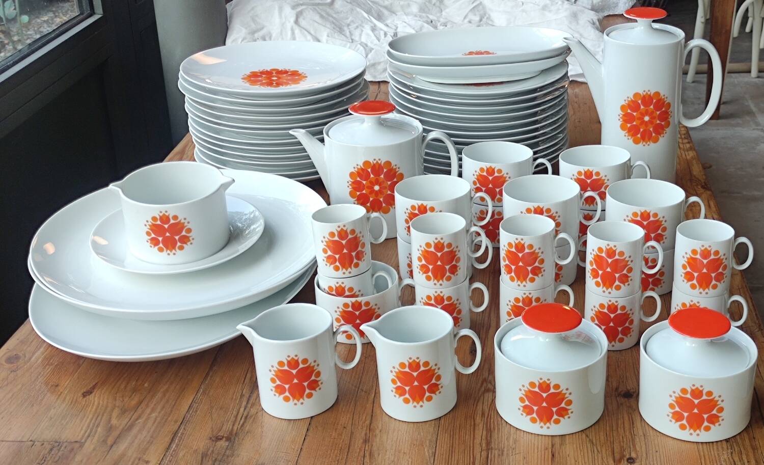 Old Tableware Service Seventies Orange Hans Théo Baumann For Thomas Germany