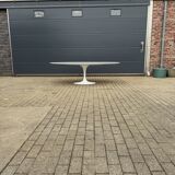 Original Knoll Tulip oval dining table (244cm) in Carrara marble.