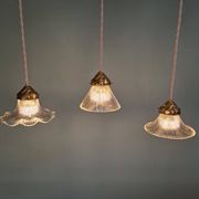Trio of Art Deco grooved glass pendant lights, 1920s-30s