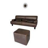 Antique buffalo leather sofa and pouf, de sede n' 18 design, from the 80s