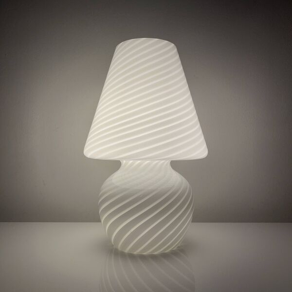 Lampe champignon Murano Italie vintage décor spirale blanc brillant
