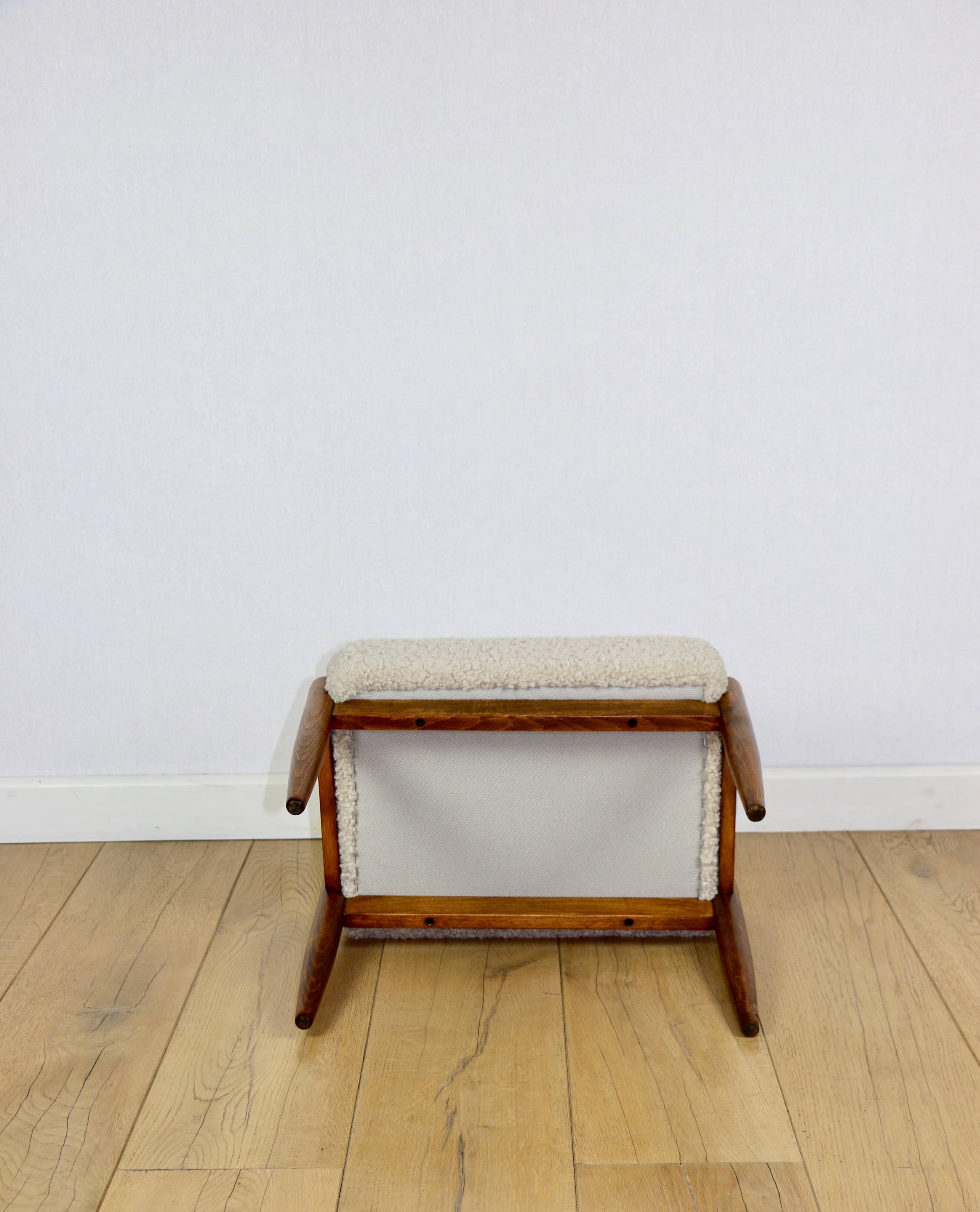 Edmund Homa stool, cream ivory beige boucle seat, long pile lamb