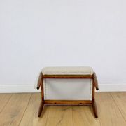 Edmund Homa stool, cream ivory beige boucle seat, long pile lamb