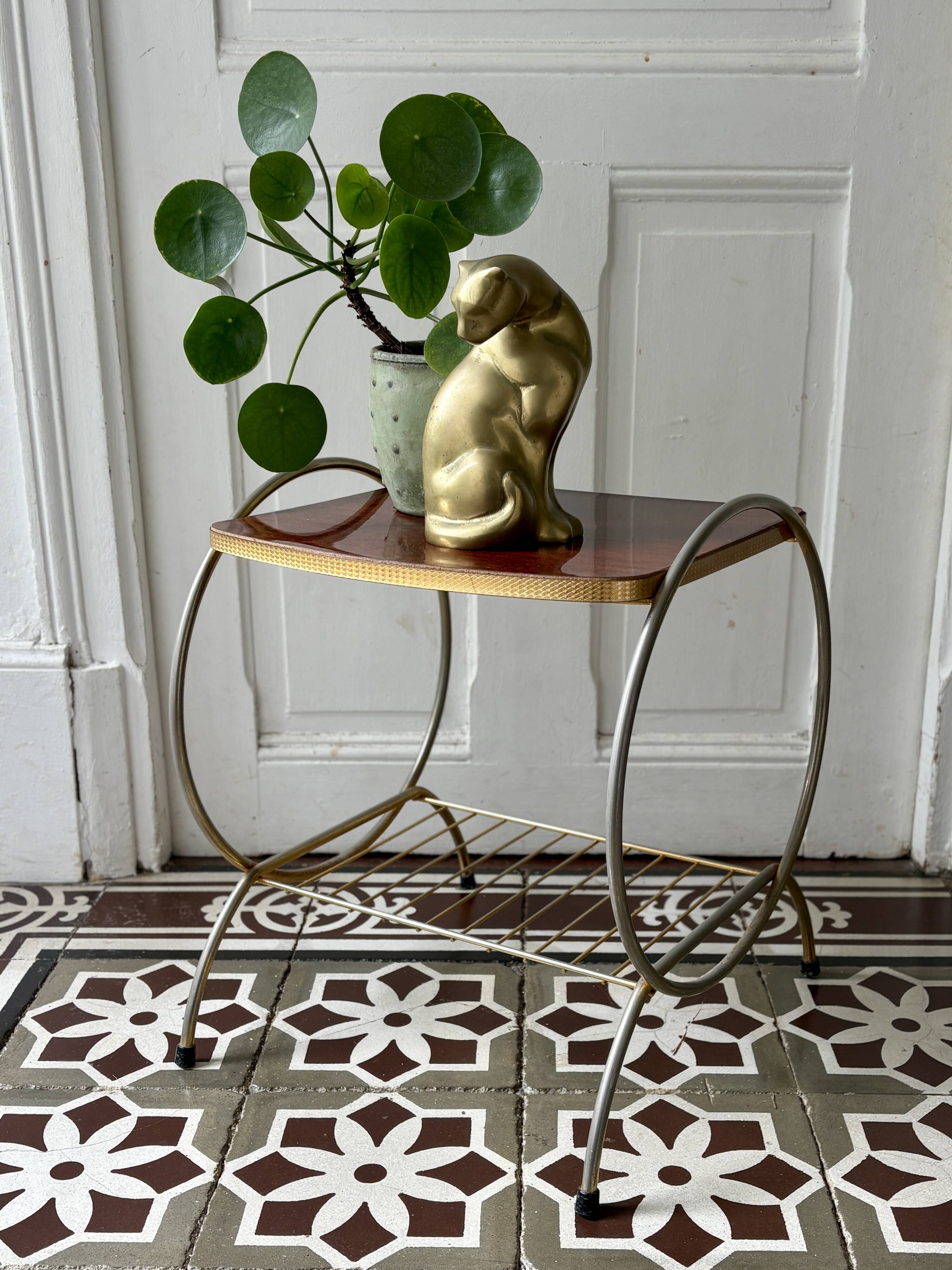 Table d'appoint vintage en laiton et formica