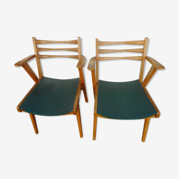 Pair of light wood armchairs