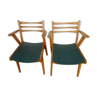 Pair of light wood armchairs