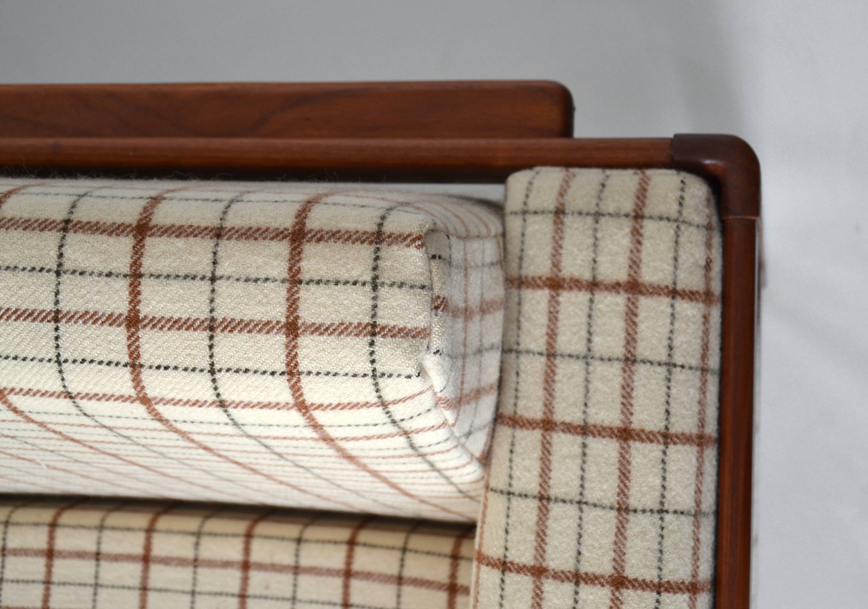 Vintage mid 20th century danish style day sofa, teak, wool upholstery, Scandinavian 1960s