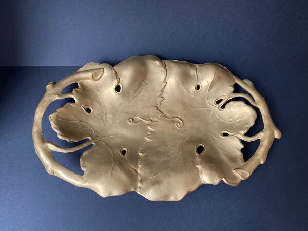 Vide-poches en bronze feuilles de vigne vintage art nouveau