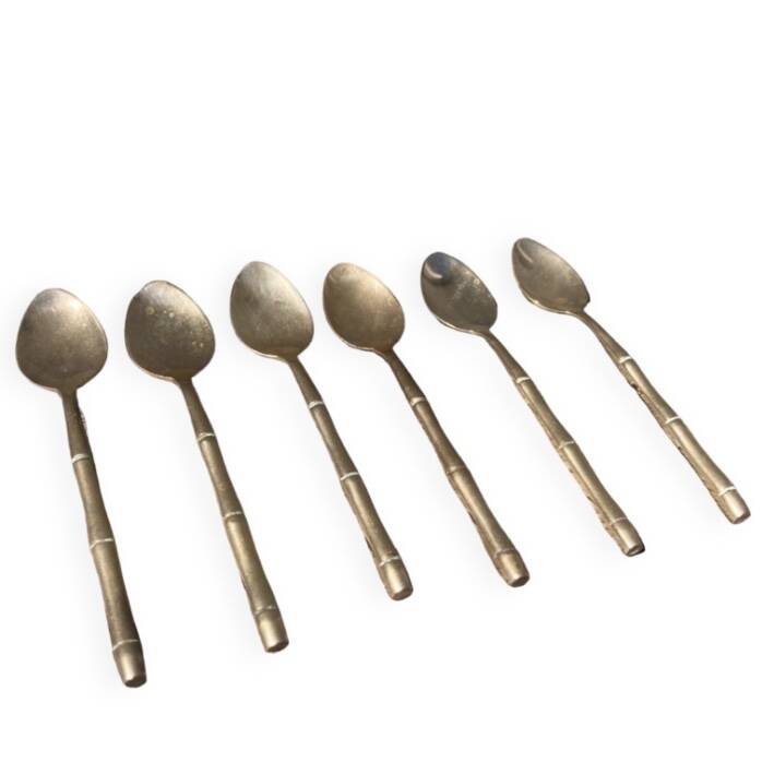 6 cuillères café en laiton doré bambou
