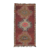 Tapis d'aire vintage turc Oushak fait main en laine et coton rouge 190x375 des années 1970