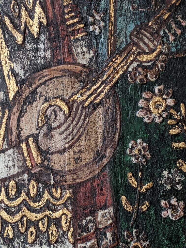 Antique wood painting old craft panel