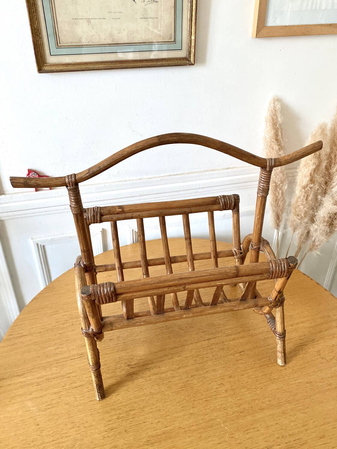 Vintage bamboo rattan magazine rack