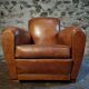 Fauteuil club français vintage en cuir, années 1940–1950 – fauteuil en cuir pleine fleur cognac