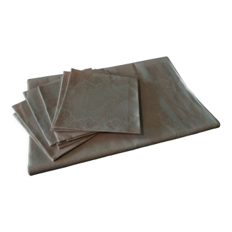 Table linen tablecloth and six napkins cotton damask pale pink