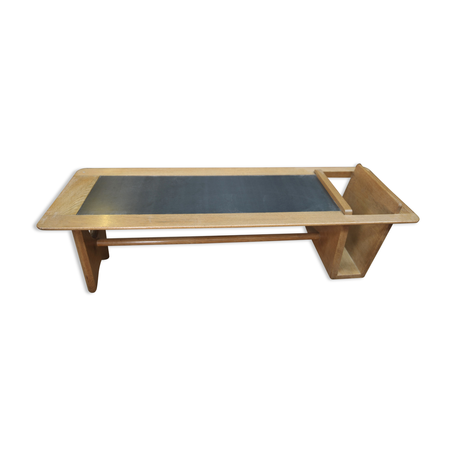 Coffee table in solid oak and metal by Guillerme & Chambron 1950s