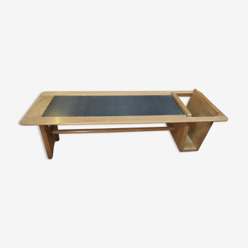 Coffee table in solid oak and metal by Guillerme & Chambron 1950s