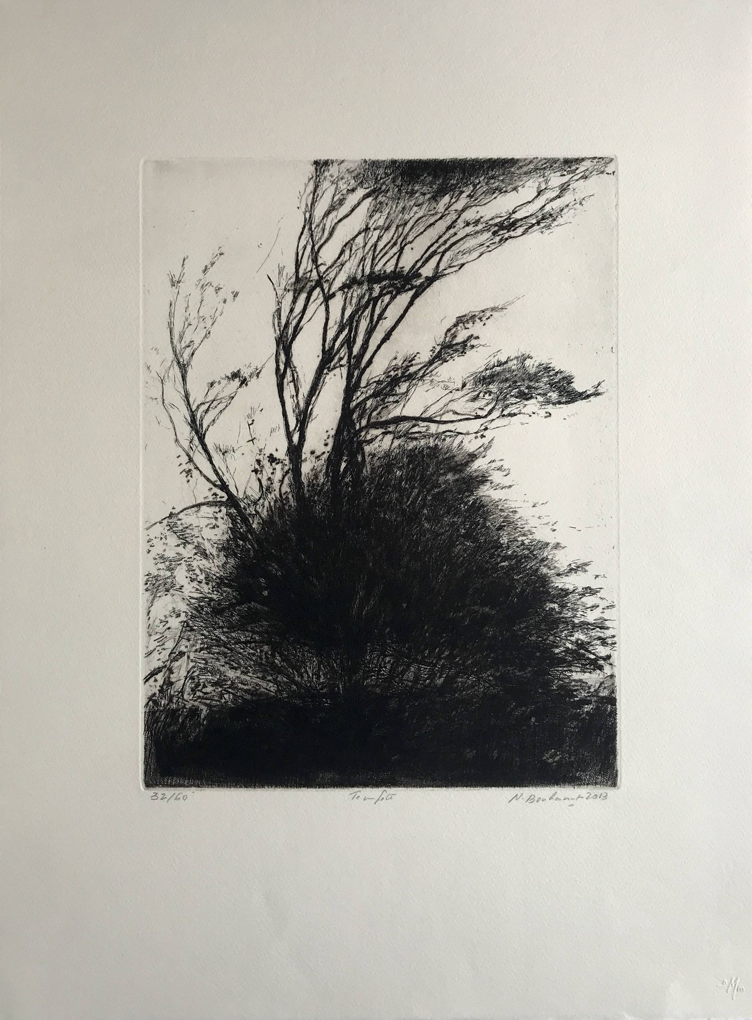 Nicole Bouharmont, tempête, 2013, pointe sèche originale signée