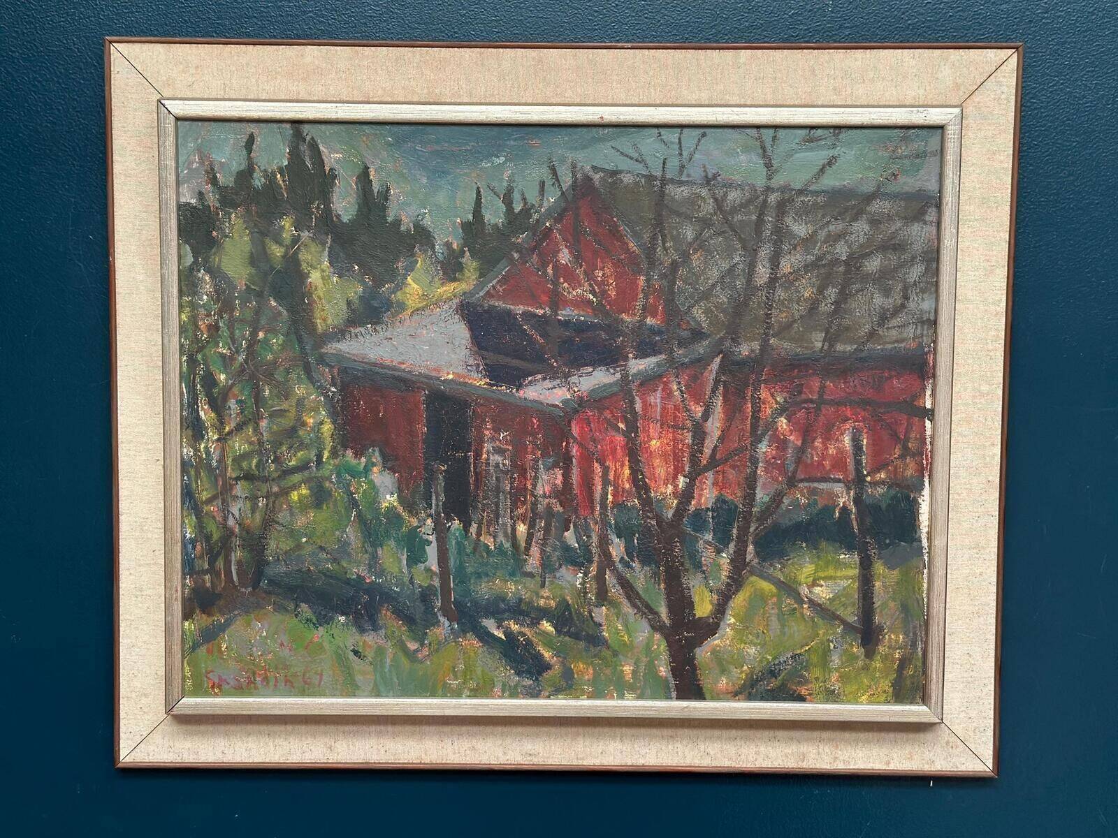 Original Swedish Oil On Panel – “Barn” By Svän Grandin – Signed – Vintage & Framed – 79 × 65 Cm (31.1" × 25.6")