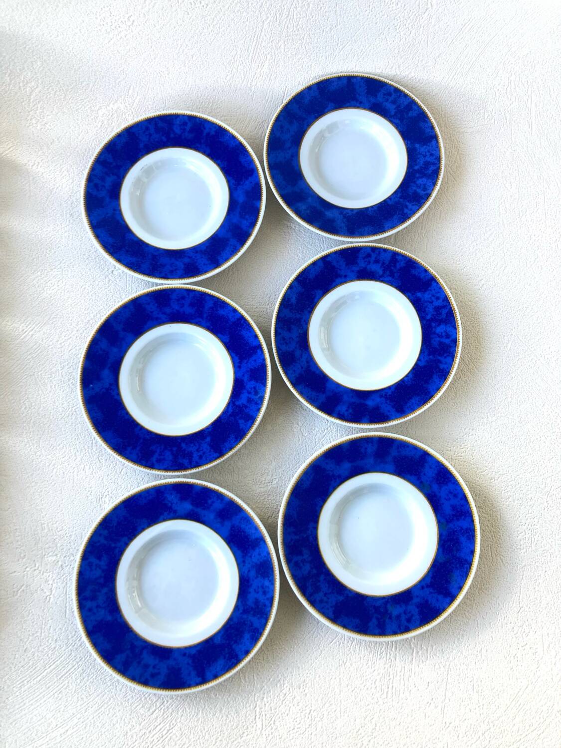 6 Genevieve Lethu Blue and White Coffee Cups and Saucers